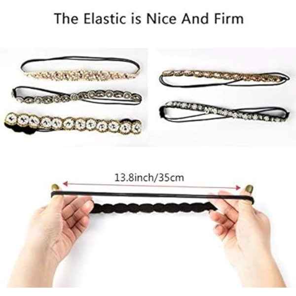 6-pack Rhinestone Elastiska Hårband Bohemia Elastiska Hårband med Kristall Rhinestone Smycken Band för Kvinnor Hår R