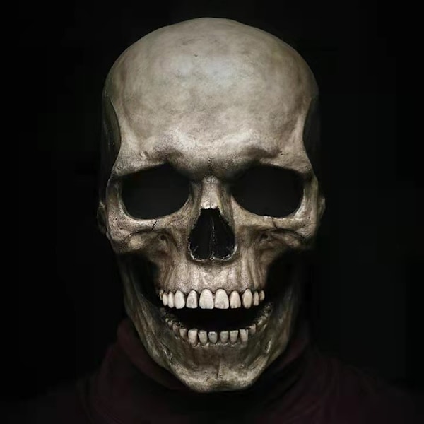 Läskig Halloween-dödskallemask Full Head Scary Realistic Mask med rörlig käke för vuxna barn Cosplay P