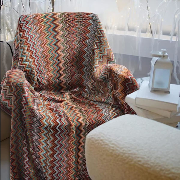 Nordisk stil boheme strikket tæppe med kvaster, dekorativt akryl strikket tæppe til sofa, stol, seng, sofa, sofa,