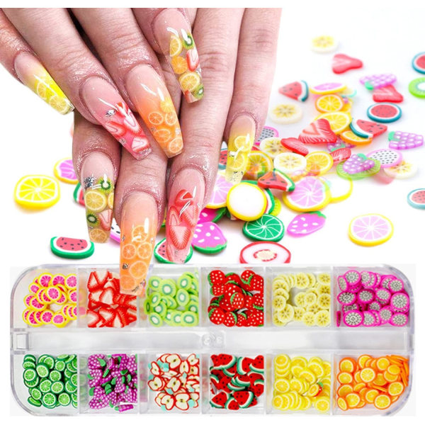 3-pack 12 rutnät 3D frukt nail art skivor, frukt skivade paljetter Nageltillbehör