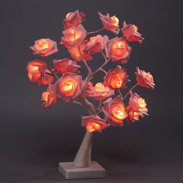 LED-simulerad Rosenträdlampa Romantisk Blommig Bordlampa Sänglampa Nattlampa Heminredning (Rosa Blommor, Varmvit)