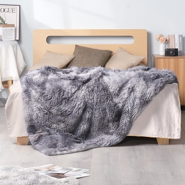 Super varm fleece-tæppe, 160x200cm grå høj kvalitet Fau