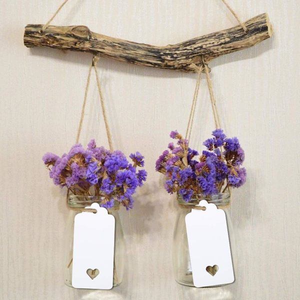Hvide 50 stk. Kraftpapir-etiketter 9 x 4 cm med jutesnor til bryllup Valentinsdag fødselsdag