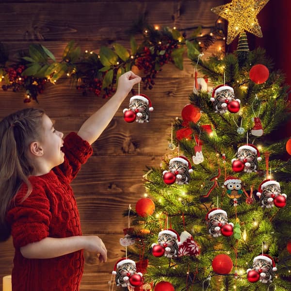 Sød Katte Julepynt, Akrylpynt, Juletræspendant, Kæledyrsgave, Julepynt, Gaveidé