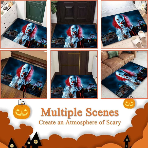3D Halloween golvmatta, 40*60 cm, Halloween Skräck dörrmatta, Clown D