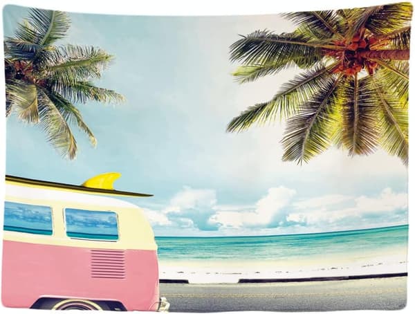 Dekorativ väggbonad för sovrum 200 x 150 cm - Buss Palm Tree Sun