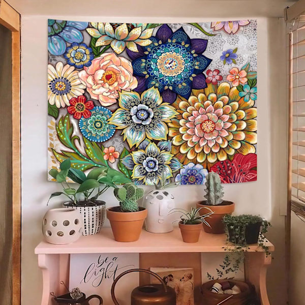 60×80 tum Färgglad Blommig Gobeläng Väggbonad, Ljusa Boho Tyg Blomster Gobelänger, M