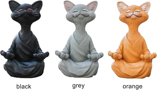 (Grå/L) Mediterende kattestatue, lunefuld sort kattefigur, Indo