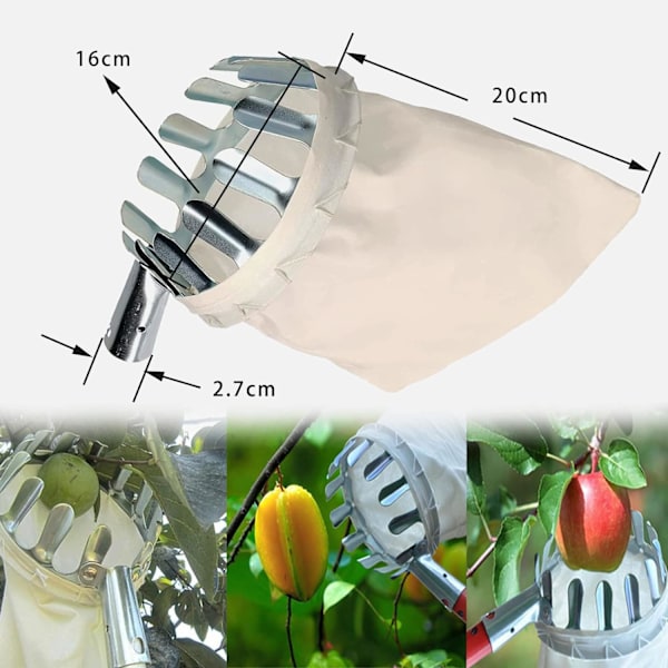 1 Praktisk Frugtplukker - til Kirsebær, med Pose, Ø 16 cm, Æble