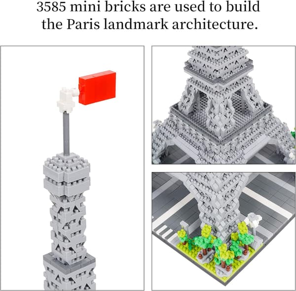 3585 dele Mini Eiffeltårn byggeklodser, berømt arkitektur