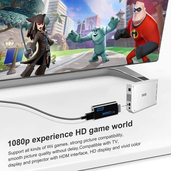 Wii til HDMI-konverter, Full HD 1080P videoadapterkonverter med