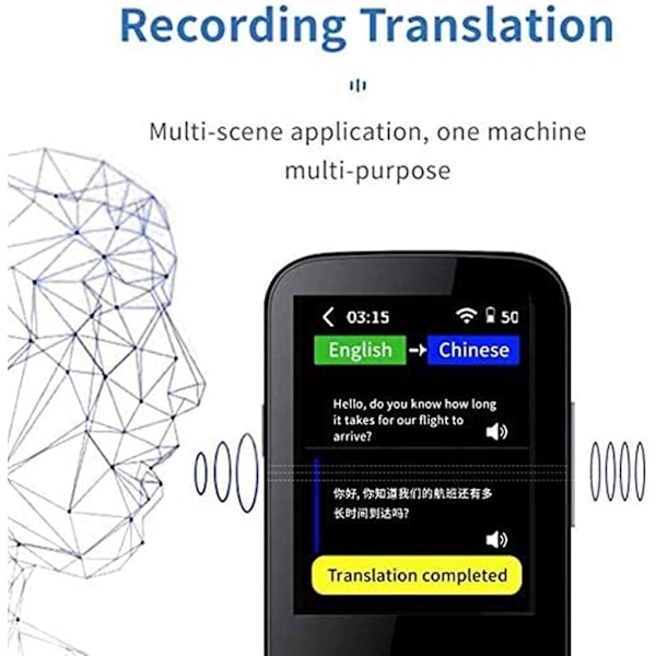 Snakkeoversetter, støtter 137 intelligente tospråklige språk, WiFi/Hotspot/offline, skjerm C