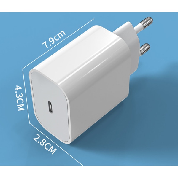 Lader 20W iPhone 5-14 - Strømadapter - USB-C - Hurtiglader Hvit