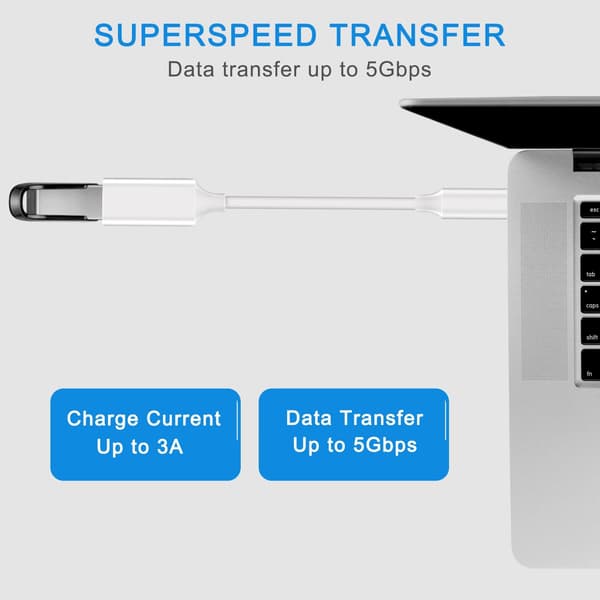 2 stk. Hvit USB C hann til USB 3.0 hunn adapter 2-pakke, Thunderbo