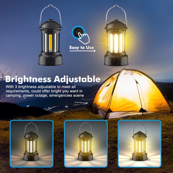Beige LED Camping Lanterne, Sæt af 2 Retro Drevne Campinglamper G