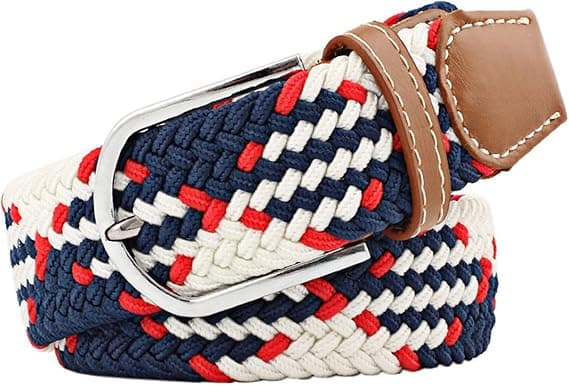 Blå Vit Röd 107cm Flätat Elastiskt Bälte för Kvinnor Buckle Me