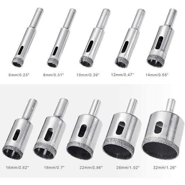 10 stk. 6-32 mm fliser borebits keramiske fliser borebits glaskernebor