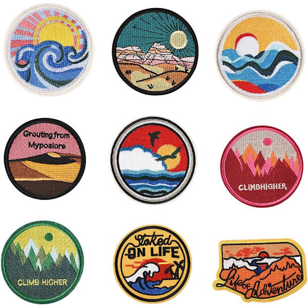 Stryge-på patches, til børn og voksne, 9-delt patch-sæt, sy F