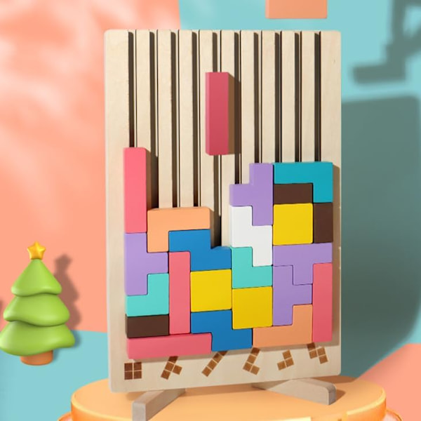 Treblokkpuslespill Hjernepuslespill for småbarn Tangram Intellektuelt puslespill Fargerikt 3D Byggeblokkspill G