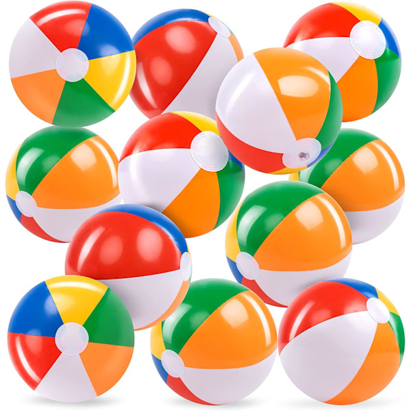 Regnbågsstrandbollar (12-pack), 30 cm uppblåsbara badleksaker för sommarvattenspel Barn födelsedag