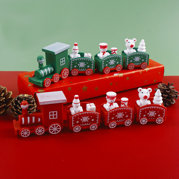 Miniatogtog i tre (4 stk), Deco Noel Tog Julepynt, Julepynt, Miniatyr Vogn Julepynt