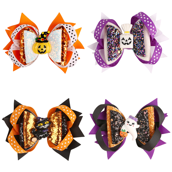 4 stykker Halloween barnehårspenner, hodeplagg for feriesløyfer