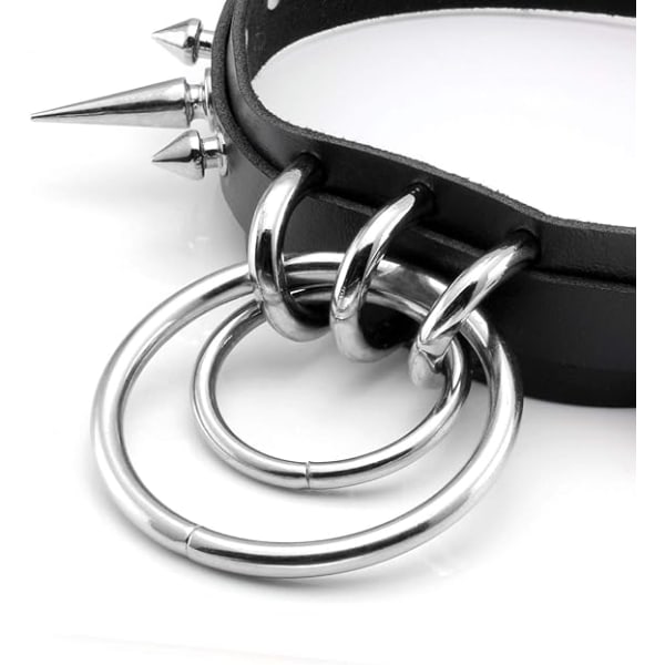 Sort Goth Punk PU Læder Choker O Ring Halskæde Unisex