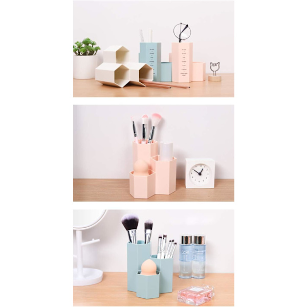 (Pink) Kreativ sekskantet multifunktionspot til opbevaring af makeup-børste