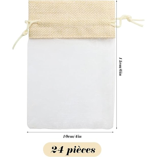 Jute Organzaposer, 24 stykker 10×15cm Gaveposer i Organza med Gjenbrukbar