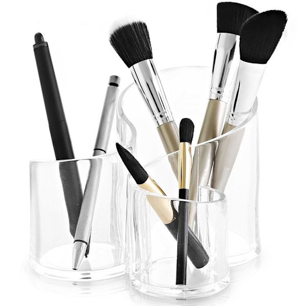 Makeup opbevaring gennemsigtig akryl børsteopbevaring – 3 runde æsker