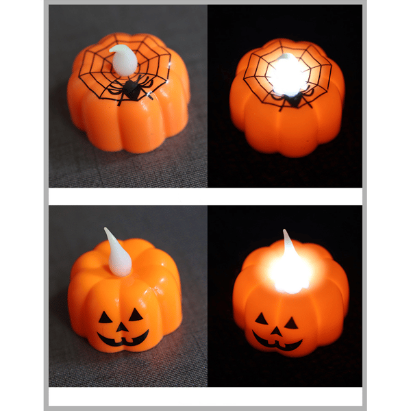 Gresskar Halloween-lys, 12 stk batteridrevne telys Gresskarlys, LED Gresskar Telys Ca