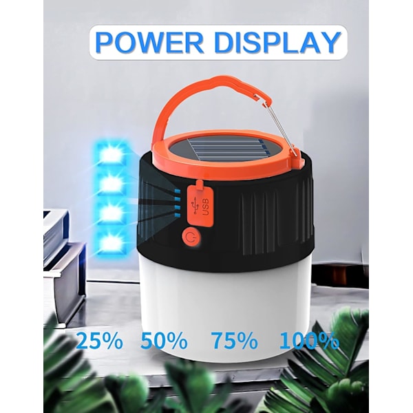 Sort Genopladelig Solcellelanterne, USB LED Campinglygte H
