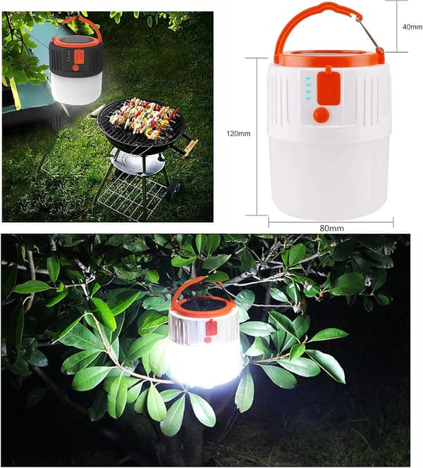 Hvit Ladbar Solcelledrevet Lanterne, USB LED Campinglykt I