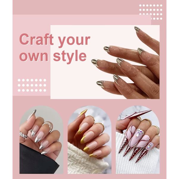 6 burkar roséguld nagelpulver krom effekt spegel metallisk glänsande pulver krom nagelpigment