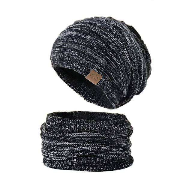 Svart vinter varm mössa hatt och loop halsduk rör halsduk set med fleecefodrad flickor vinter hatt hals w