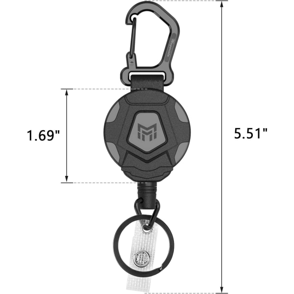 2 Retraktila Nyckelringar, Karabinknapphållare, Taktisk Badge Reel med 31\" Retraktil Stållanyard, 8 oz T