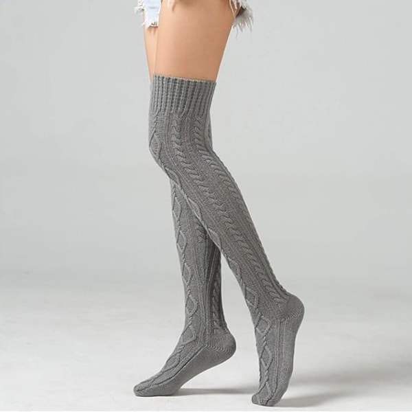 Gray Women Girl Knit Long Stockings Knee Warmer Leg Warmer Winte