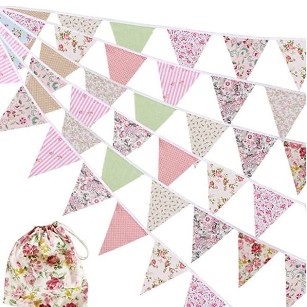 39,3ft tyg vimplar, utomhus vimpel banderoll, blommig vintage bomull triangl