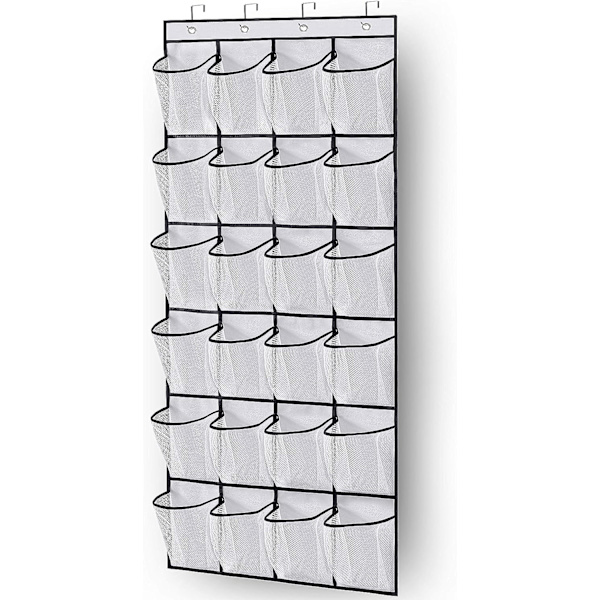 Over-the-Door Sko-skab Organizer Hængende Sko Stativ Holder 24 Store Mesh Lommer til Pænt Skabsdør med Tøjstativ B