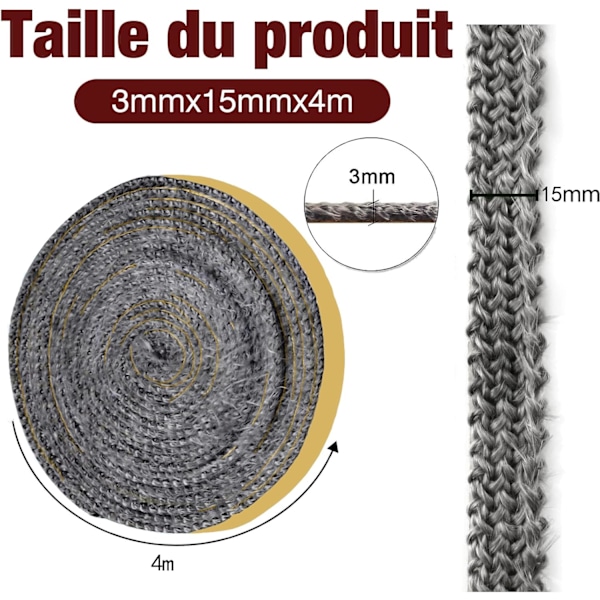 4m itseliimautuva savupiipun tiiviste (3mm x 15mm x 4m), lasikuitutiiviste, ovitiivisteet puukiukaille, f