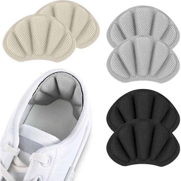 (Beige+Grå+Svart) 3 Par Sneaker Klackskydd, Mjuka och Bekväma, med Adhe