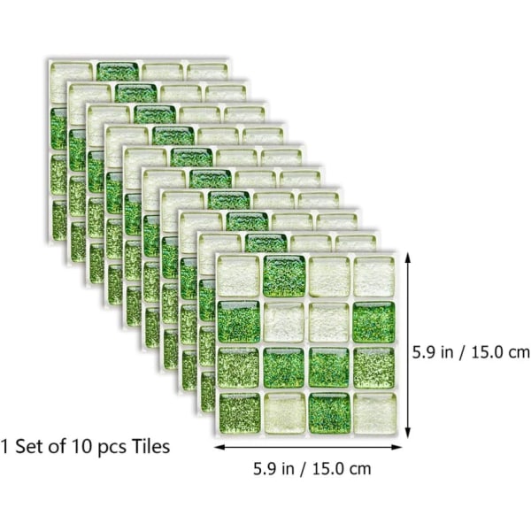 10 kpl Mosaiikkilaattojen Tarroja Itseliimautuvia Vedenkestäviä Neliöitä