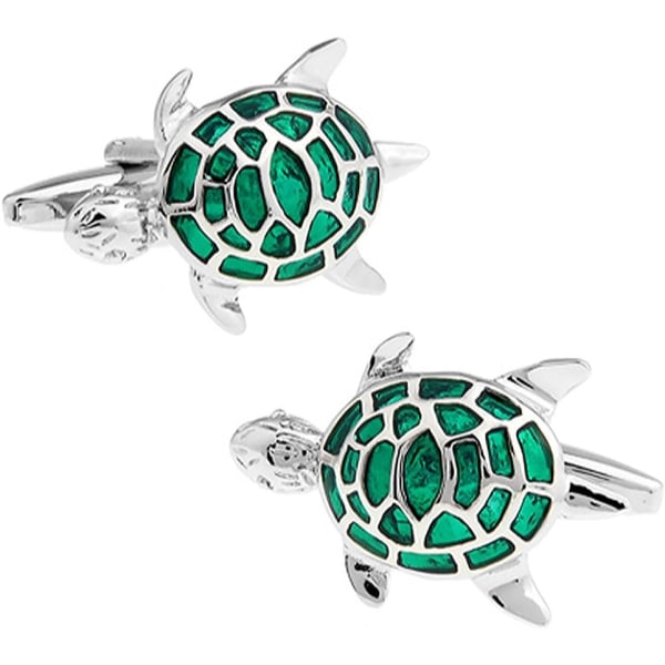 Sølv og grønne skildpadde manchetknapper i en gratis luksuspræsentation B