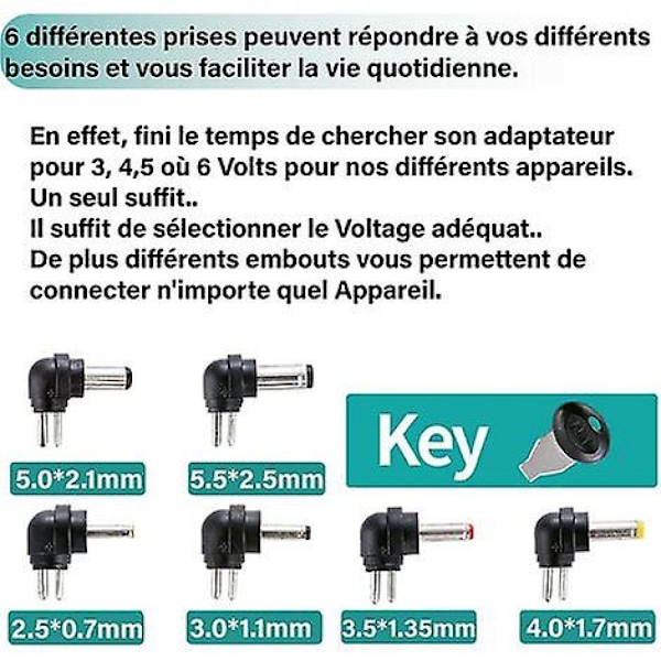 12 W:n yleinen virtalähdesovitin 3 V, 4,5 V, 5 V, 6 V, 7,5 V, 9 V ja 12 V