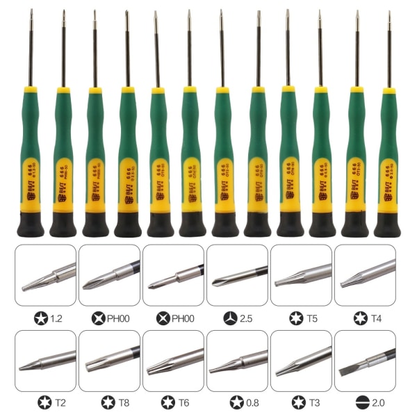 Sett med 12 magnetiske skrutrekkere for elektroniske reparasjoner: iPhone, i
