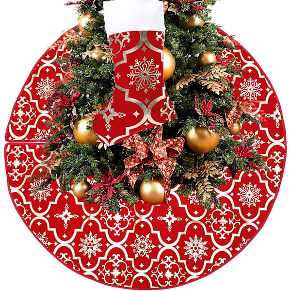 Röd Julgransskjort Julmattan 120cm Julgransskjort Plysch Topp Röd Julgransskjort med Stor A