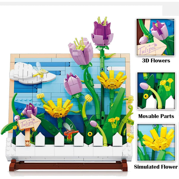 Tulpe Kreativa Konstgjorda Blommor Byggset 542 Stk Botanicals Collection Set för Vuxna att Pyssla Med, Skrivbord K