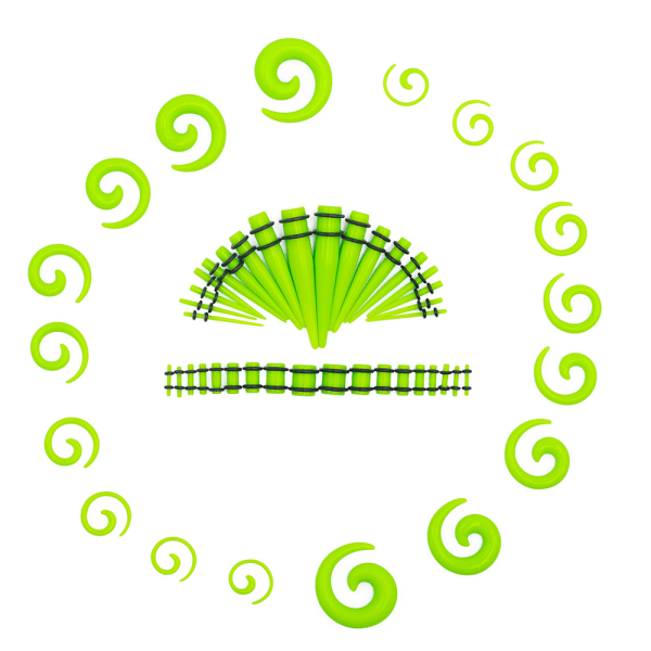 Ørestræksæt (fluorescerende grøn) 54 stykker 14G-00G øremåler