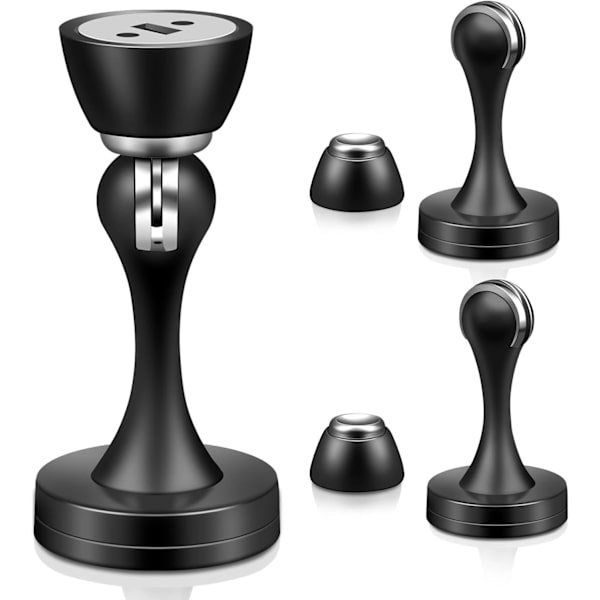3-delad magnetisk dörrstopp, svart dörrstopp, väggmonterad magnetisk dörrfångare tung-
