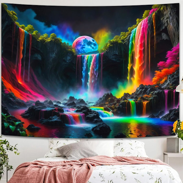 Svartlys Fantasy Foss Planet Gobelin UV-reaktiv Natur Gobelin Neon Landskap Mo